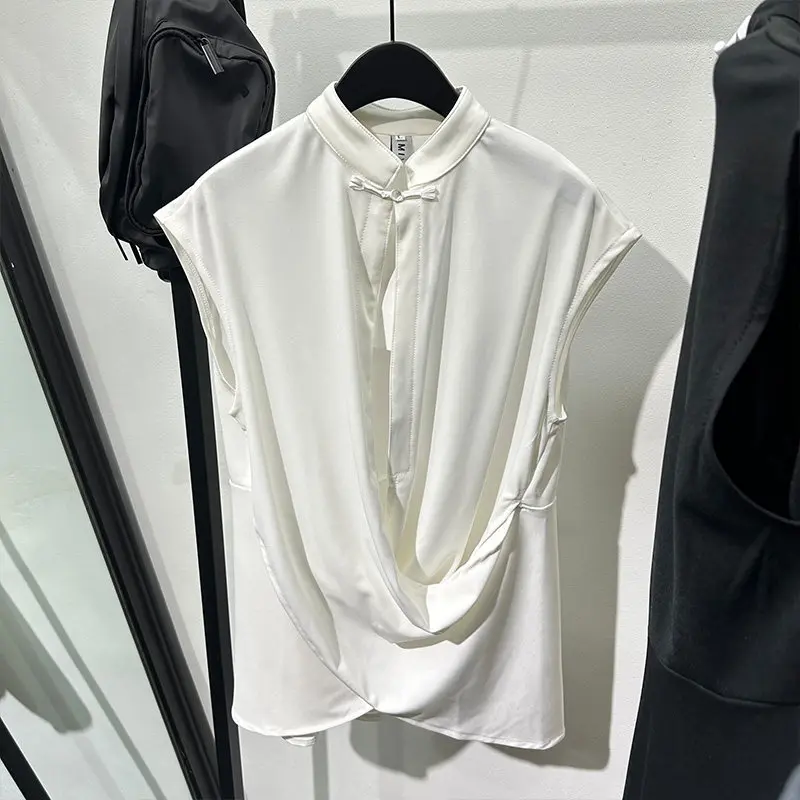 Summer Avant-Garde Fashionable Idle Style Loose Design Waistcoat Popular High-Grade Sleeveless Chinese Knot Button Shirt