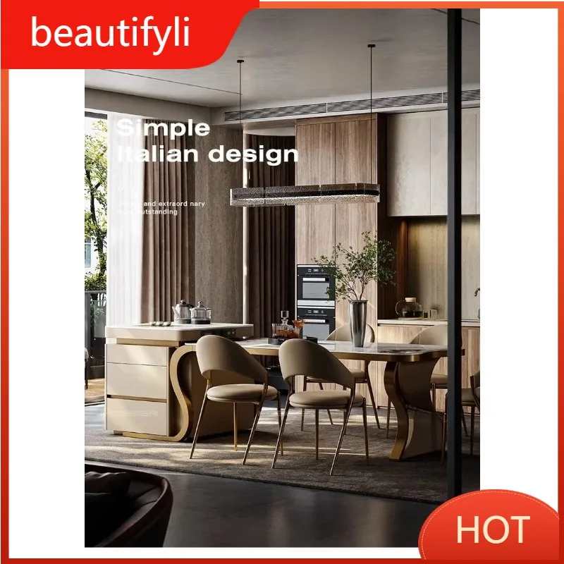A139 Multifunctional Tables Dining Table High End Island Integrated Retractable Household Large Villa Pull Out Rock Board Rectan