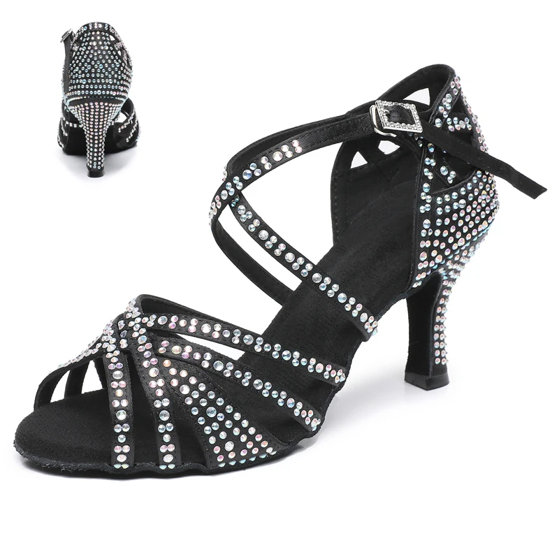 

Обувь для латиноамериканских танцев (для помещений и улицы), обувь для американских латиноамериканских танцев, женские танцевальные туфли с мягкой подошвой и стразами для взрослых