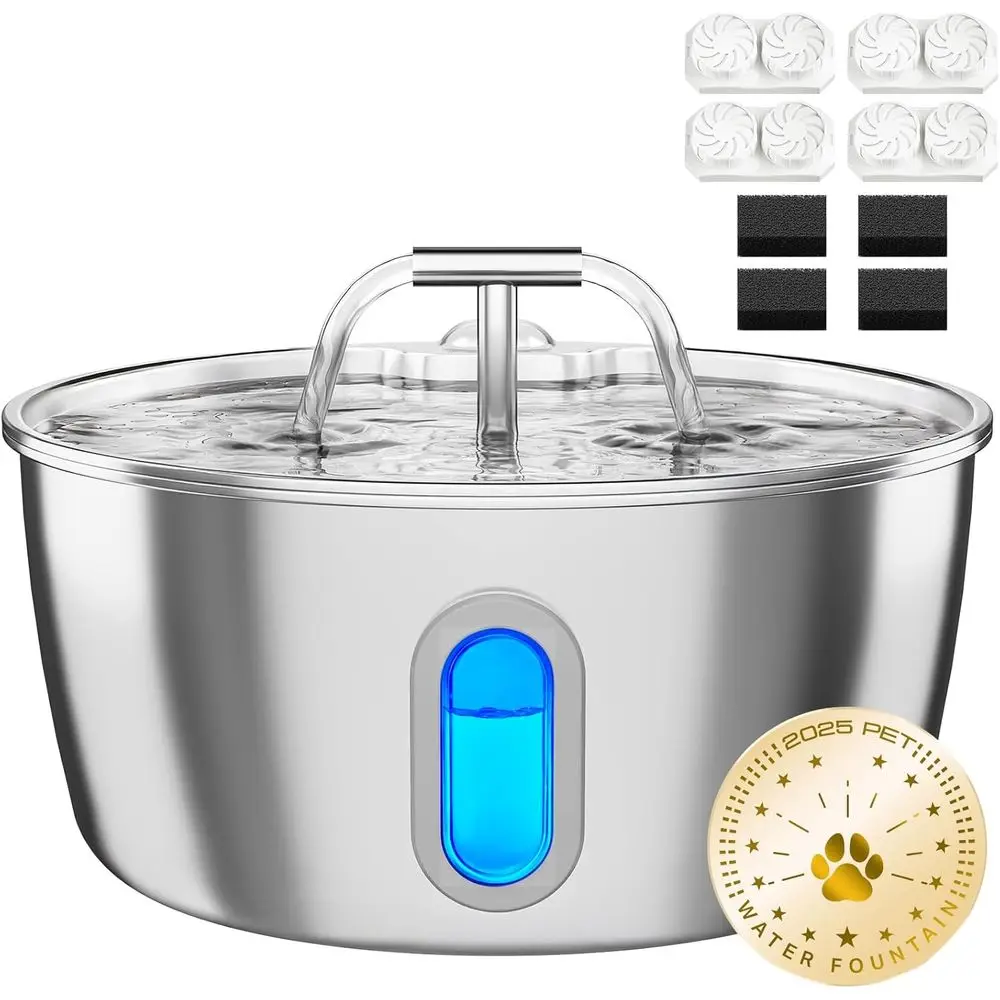 

Автоматический фонтан-поилка для кошек 3.2 л/108 унций для использования в помещении - диспенсер для воды для животных (4 фильтра)