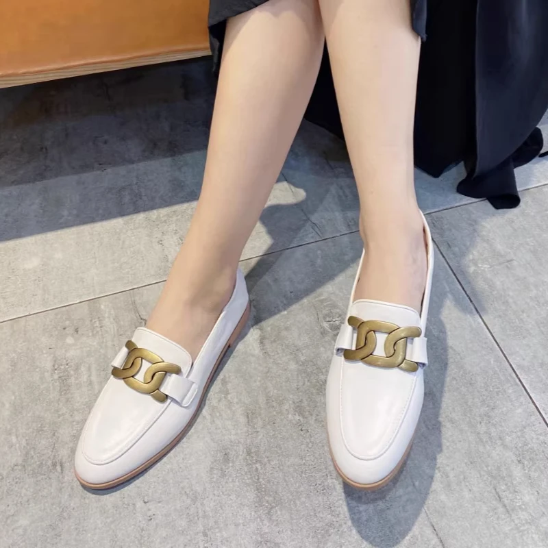 

Spring Autumn Metal Decorative Black Designer Flat Women Shoes Brown Loafers Driving Shoes Pumps Mules