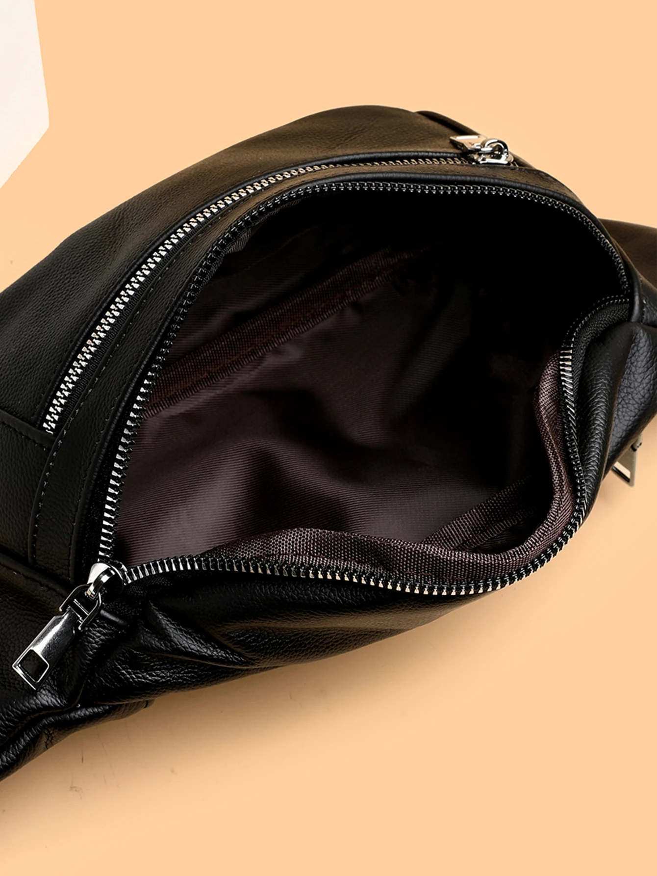 VC Einfache schwarze Herren-Gürteltasche aus echtem Leder, leichte Sport-Hüfttasche für Männer, Gürteltasche, Telefon-Brusttaschen, männliche kleine Tasche