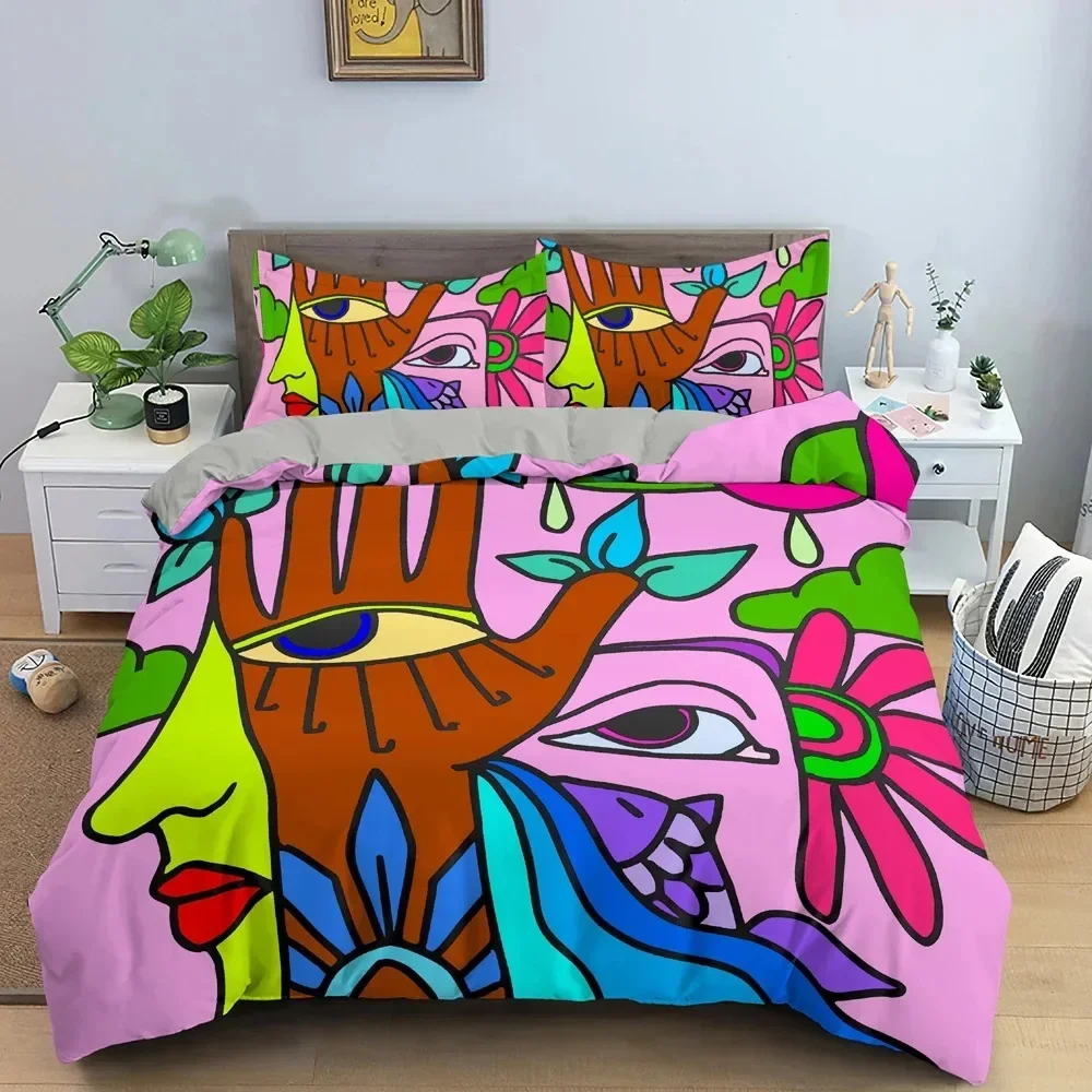 Psychedelic Abstract Pattern Cartoon Graffiti Bedding Set Boys Girls Twin Queen Size Duvet Cover Pillowcase Bed Kids Adult