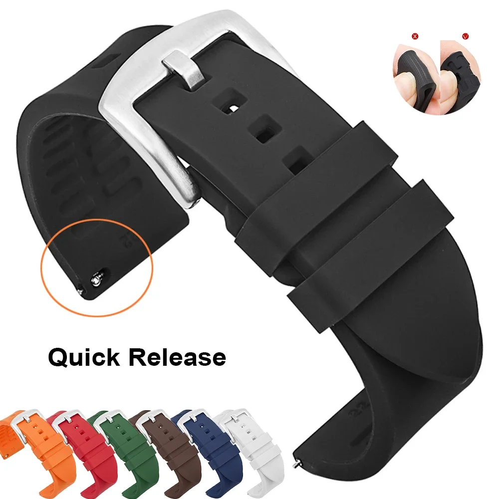 18mm 19mm 20mm 21mm 22mm 24mm Silicone Watch Straps Waterproof Sports Watchband with Polished Buckle Replacement Wristband