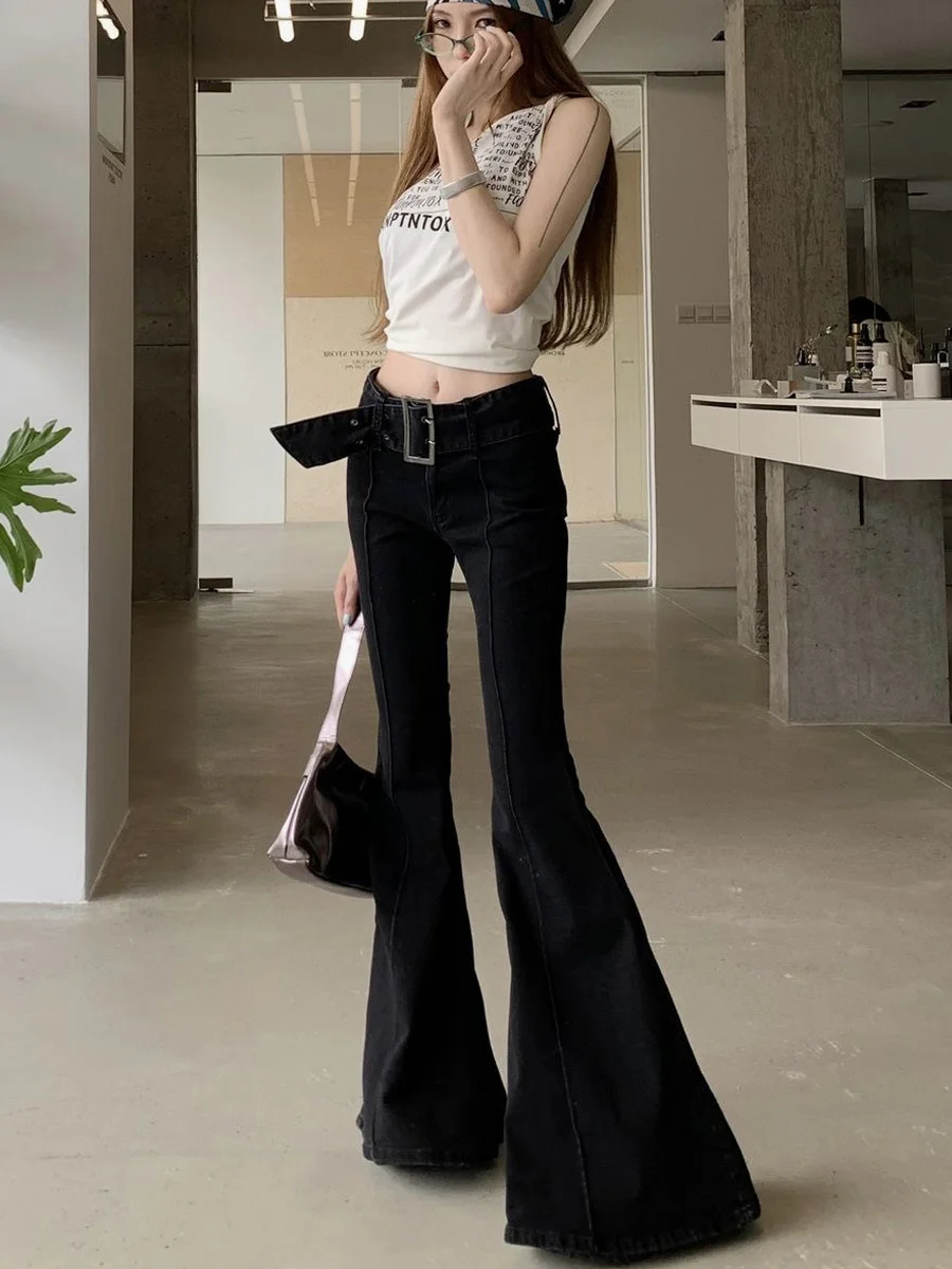 Retro Faion Damen Skinny Jeans Hohe Taille Gerades Bein Micro Flared Bodenlange Hosen Koreanische Sle Denim Freizeitkleidung