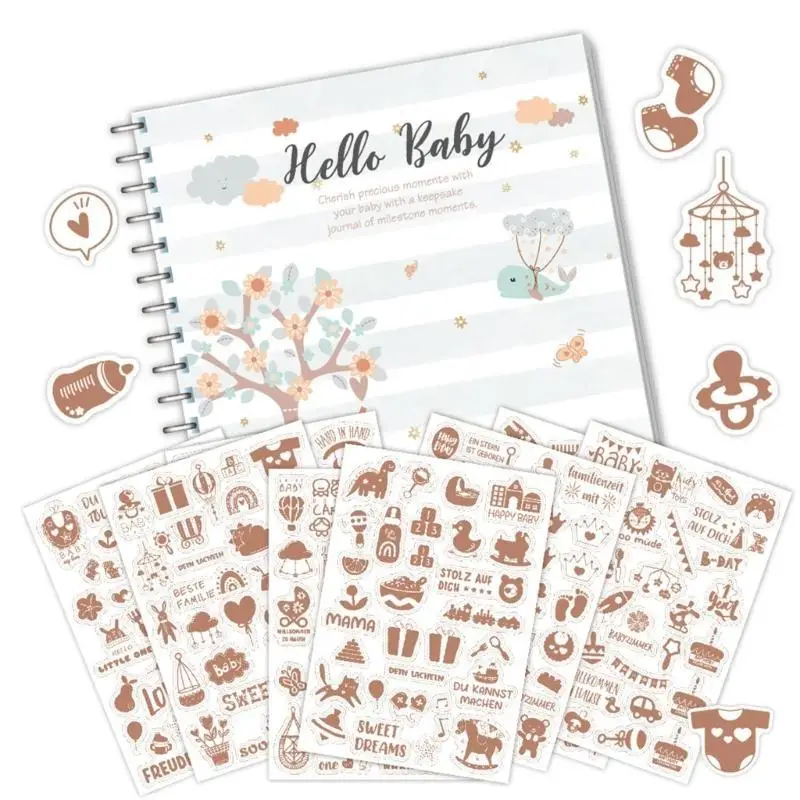 R53C Gender Neutral Baby Memory Book with Decorative Sticker Baby Scrapbook Photo Album from Pregnancy to Age 1