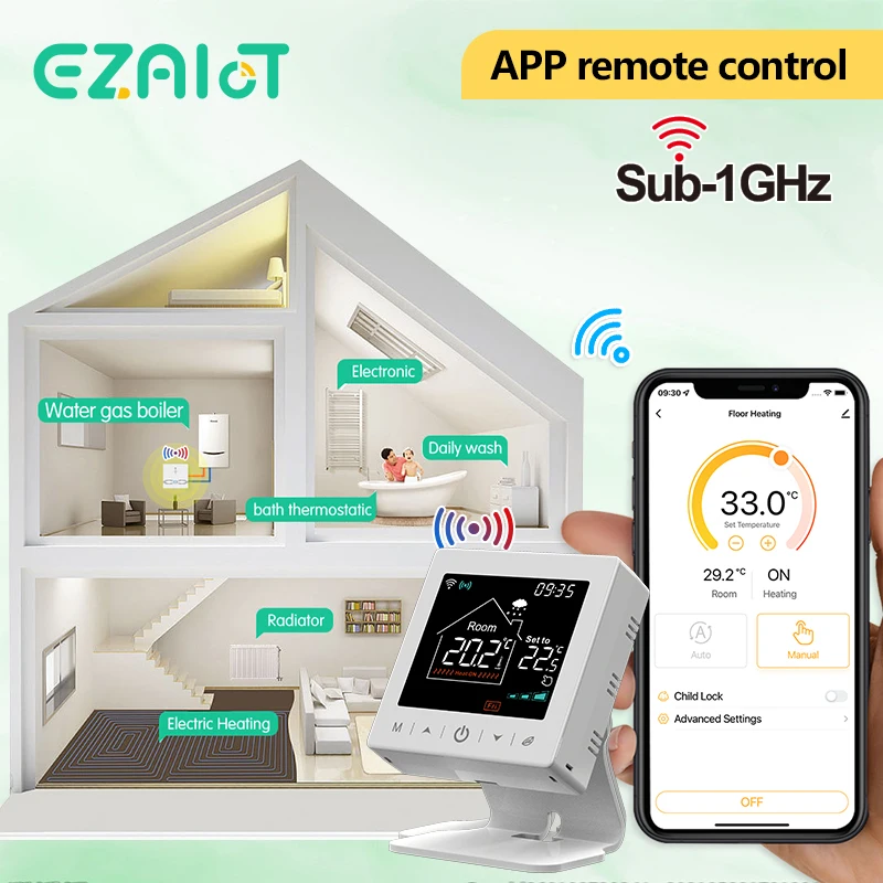 Smart Wireless Thermostat Gas Boiler Heating Room RF433 WiFi Tuya Temperature Controller and Receiver USB Battery Powered Google
