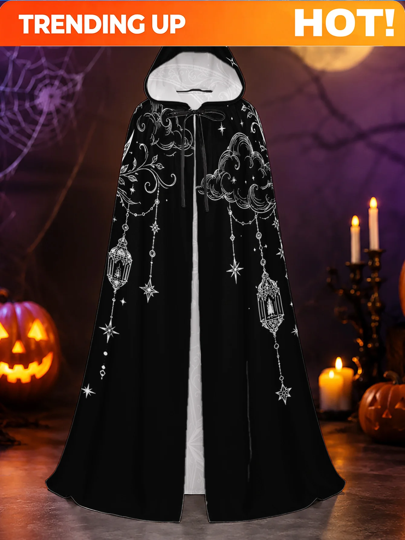 Customization 1pc Unisex Hooded Witch Cape Robe With Hood - Black Suitable For Halloween Costumes, Themed Parties, Christmas