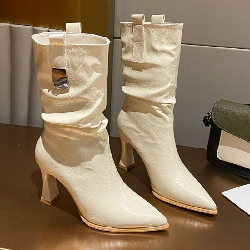 

Сапоги до середины икры на высоком каблуке с острым носком. Дизайнерская элегантная обувь 2024. Модные модельные туфли-лодочки. Классические уютные туфли для вечеринок. Zapatillas De Mujer.