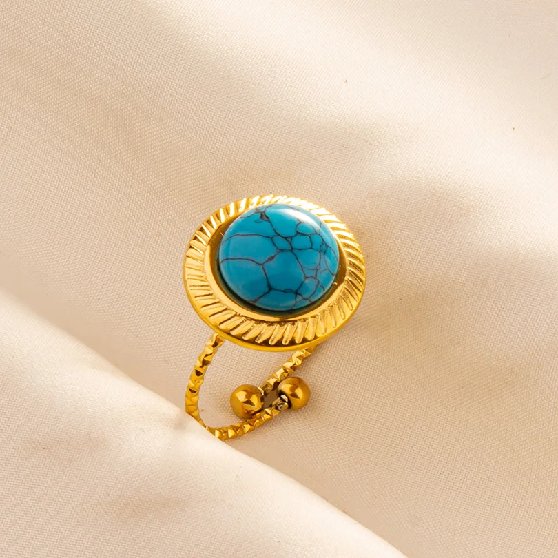 Fashion Gold Plated Bohemia Blue Stone Turquoise Open Ring Minimalist Stainless Steel Knuckle Rings Jewelry Gift For Women Girl