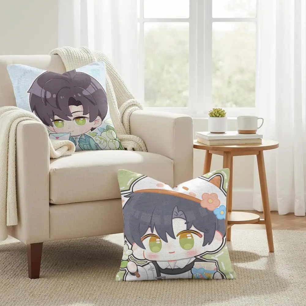 Love and Deepspace Zayne chibi Cushion Cover Natural Linen Organic Fabric Double-Sided Printing Sofa Home Decor Gift Pillow Case