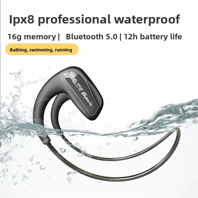 

Водонепроницаемые наушники с костной проводимостью IPX8, 16 ГБ памяти, Bluetooth 5.0, 12 часов работы, открытые спортивные наушники для плавания и бега
