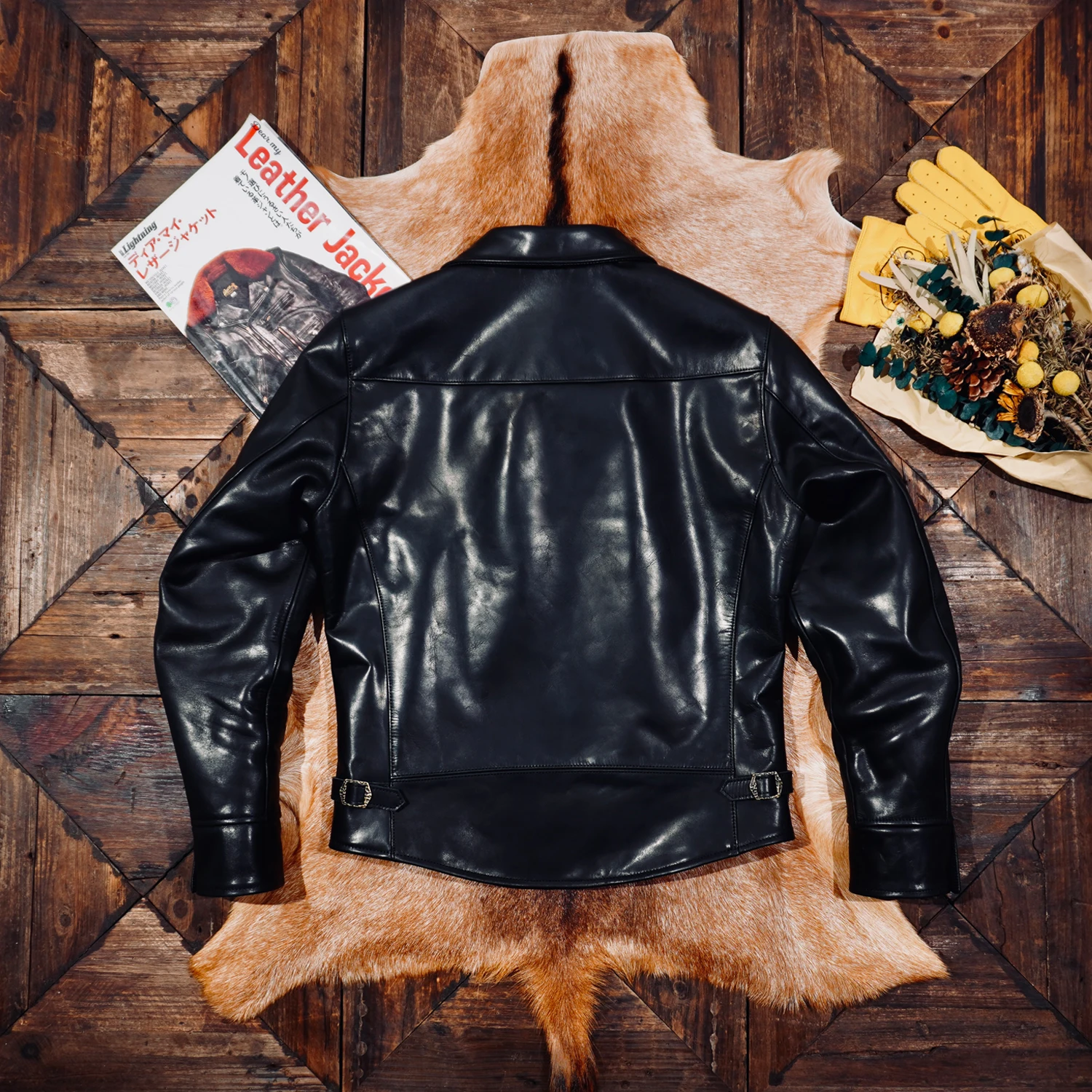 Tailor Brando American Vintage 1930s Full-Grain Vegetable-Tanned Horsehide Men's Genuine Leather Motorcycle Jacket