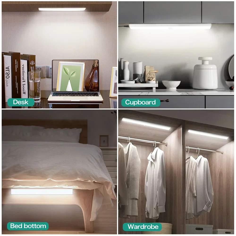 6/10/24/40/60 LED PIR Motion Sensor Lamp Wardrobe Closet Light USB Rechargeable Dimmable Night Lights For Kitchen Bedroom Stairs