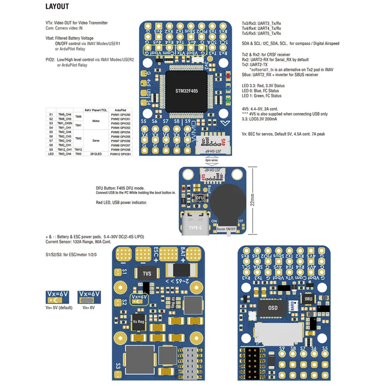 B03B-Matek F405 Flight Controller F405-WMO OSD AT7456E NAV/Ardupilot Firmware For RC Airplane Parts