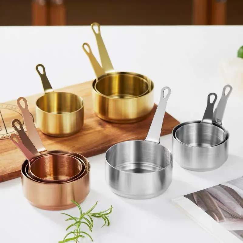 American-style stainless steel sauce bowl, steak sauce cup, Korean-style teppanyaki black pepper dish, Western-style sauce cup with handle, 3pcs