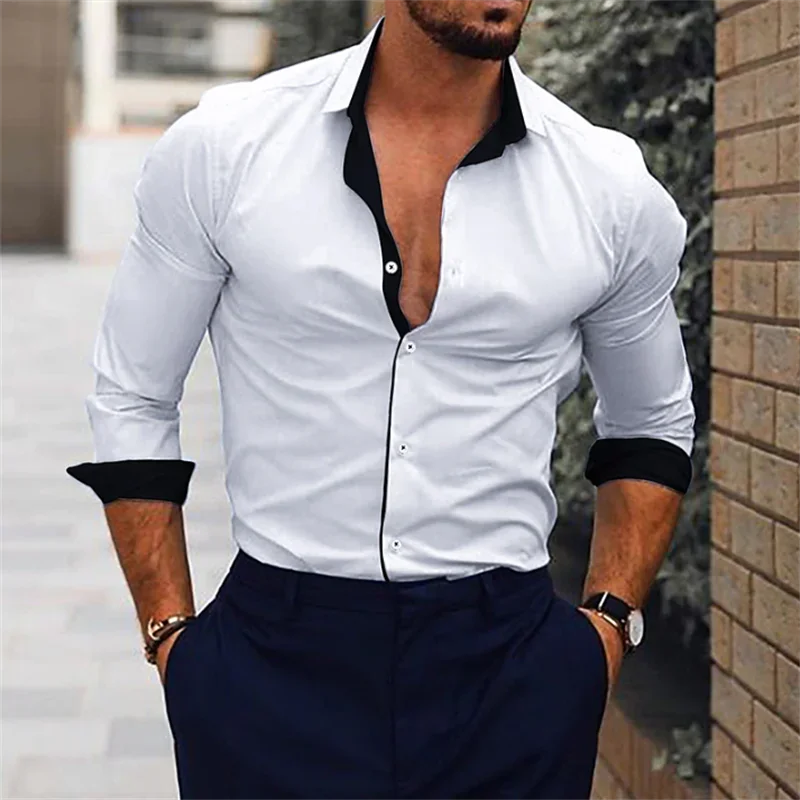 New's Men's Shirt Suit Lapel Office Leisure Outdoor Sports Gym Stitching Simple Fashion Solid Color Soft Comfortable Plus Size