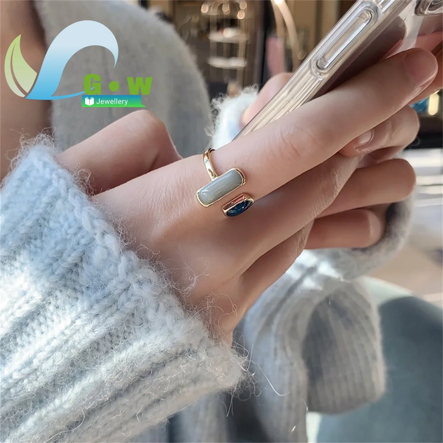 Fashion Index Finger Ring High End Light Luxury Color Clash Small Chic Open Adjustable Ring For Women Daily Party Jewelry Gift