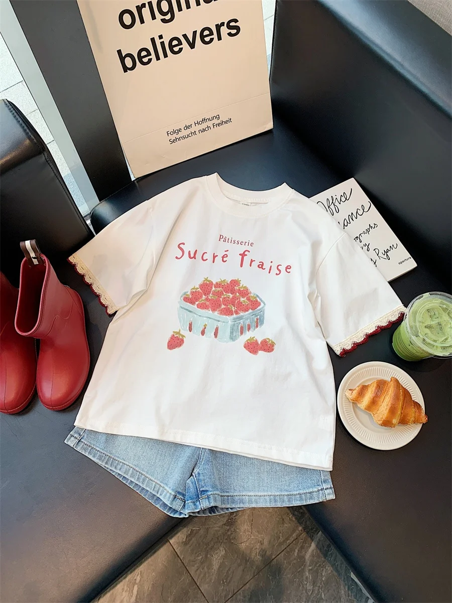 

Корейская футболка с милым цветочным принтом ort Sve, летняя универсальная повседневная футболка с круглым вырезом и подхватыми плечами