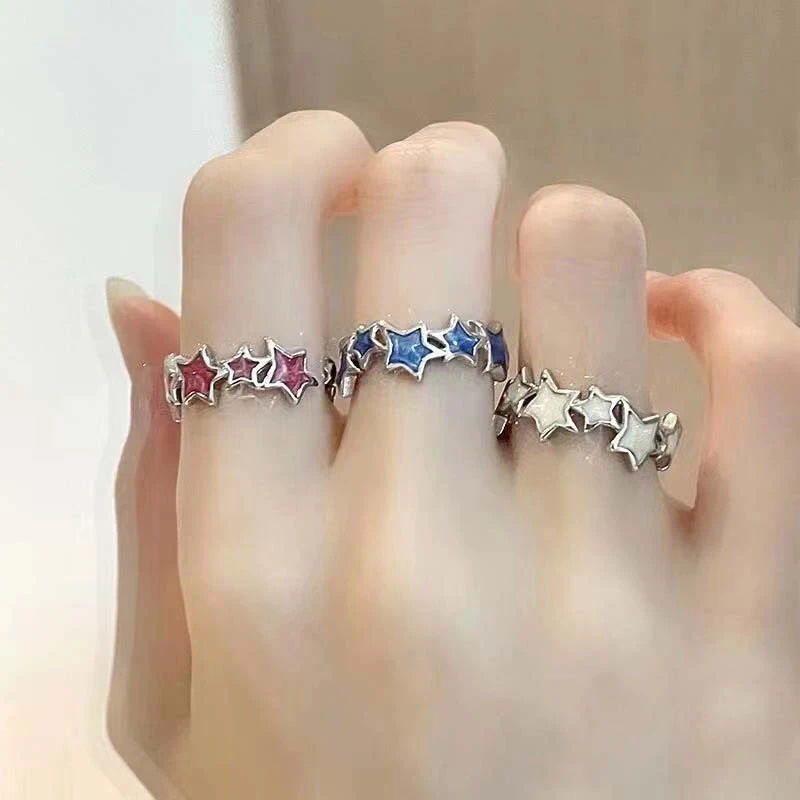 Fashion Advanced Sense Colorful Star Rings For Women Girls Cool Sweet Twisted Star Open Ring Party Gifts Jewelry Accessories