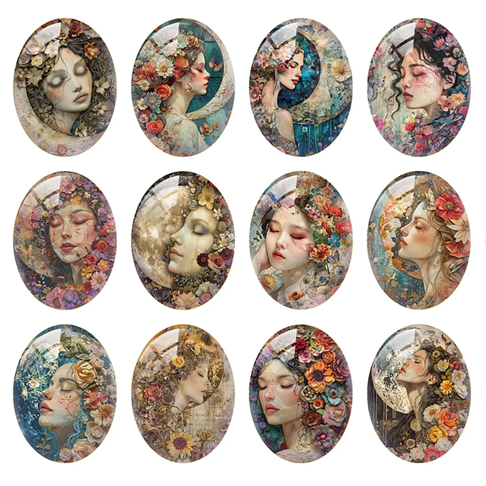 

Random Mixed Round/Oval/Square Moon Goddess Luna Flower Photo Glass Cabochon Flatback Demo Cameo For Diy Jewelry Making Handmade