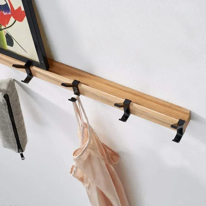 Nordic Wooden Wall Mounted Coat Rack with Movable 5 Hooks Aluminum Clothing Rail for Hat Towel Robes Hanger Perchero Furniture