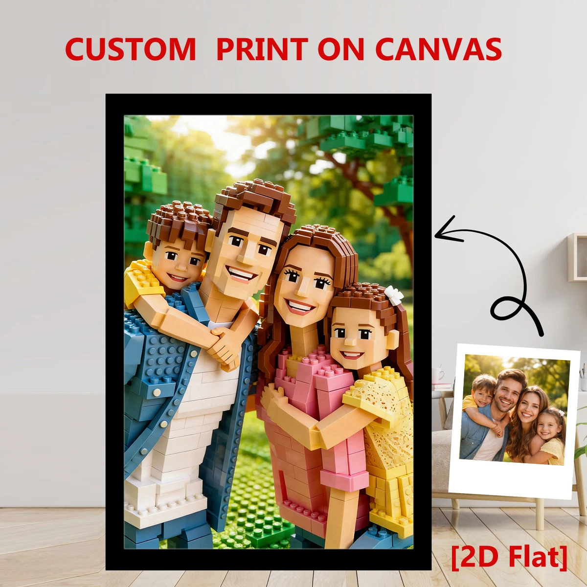 Individuelles Cartoon-Porträt im Baustein-Stil nach Foto Personalisiertes Cartoon-Geschenk für Paare Familie Kinder Einzigartiges Wandkunst-Poster