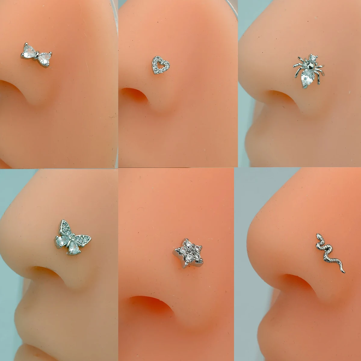 1Piece Surgical Steel Butterfly Nose Ring Heart Star L Shape Nose Stud Flower Leaf Spider Nose Piercing Body Piercing Nariz Lote