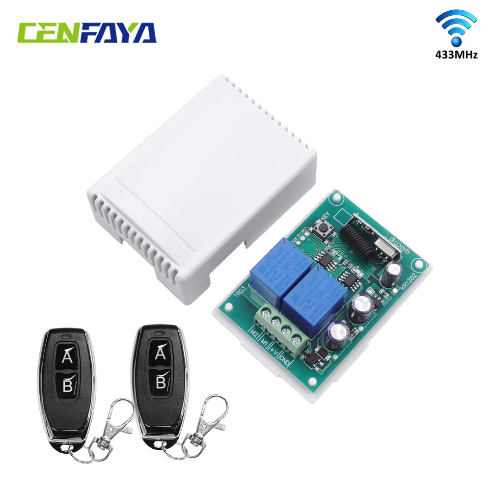 CENFAYA DC 2CH RF Relay Smart Wireless Remote Control Garage Door Remote Opener 433Mhz Transmitter and Receiver For 12V Motor