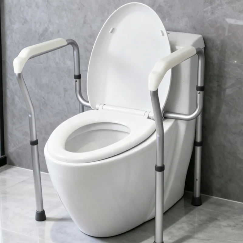 Adjustable Toilet Safety Rails Bathroom Grab Bar Support Frame Non Slip Assist Handle for Standing Up Stability