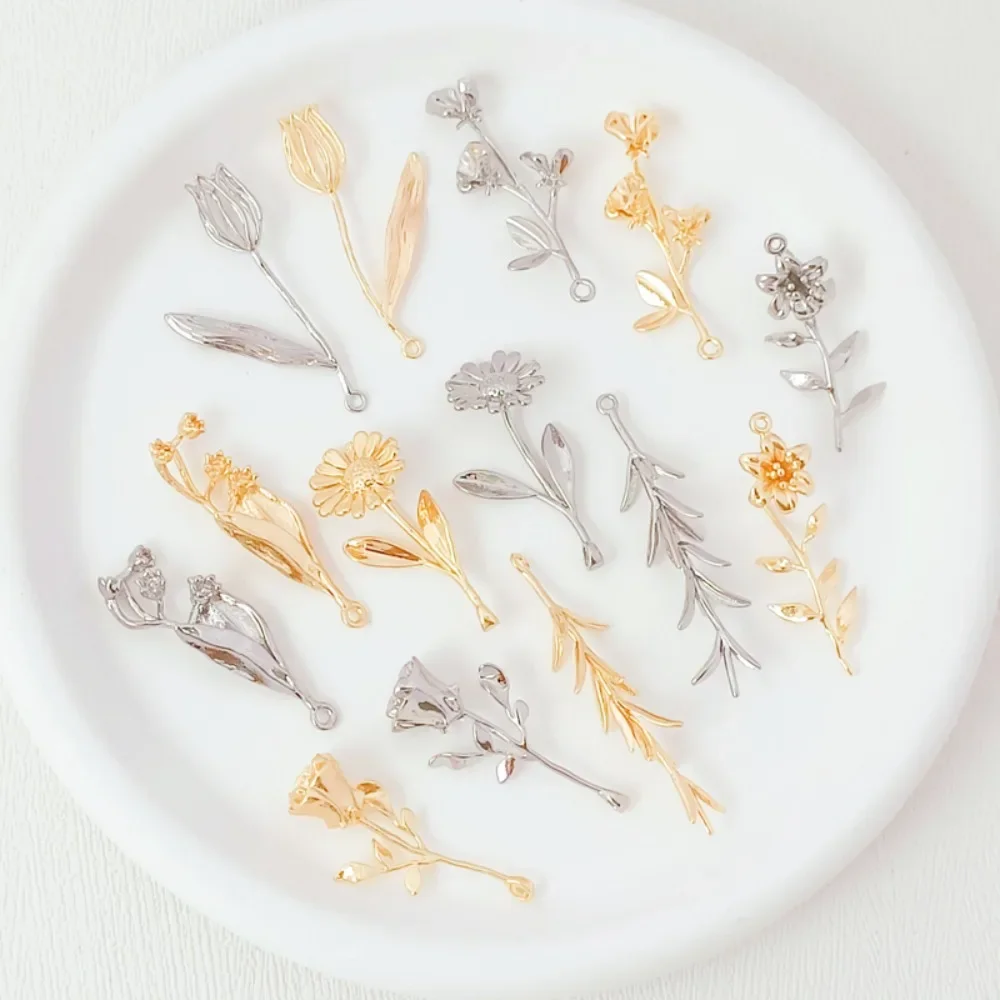 14K Gold-plated Rose, Morning Glory, Willow Branch Pendant, Diy Plant Earrings, Tassel Earrings and Hairpin