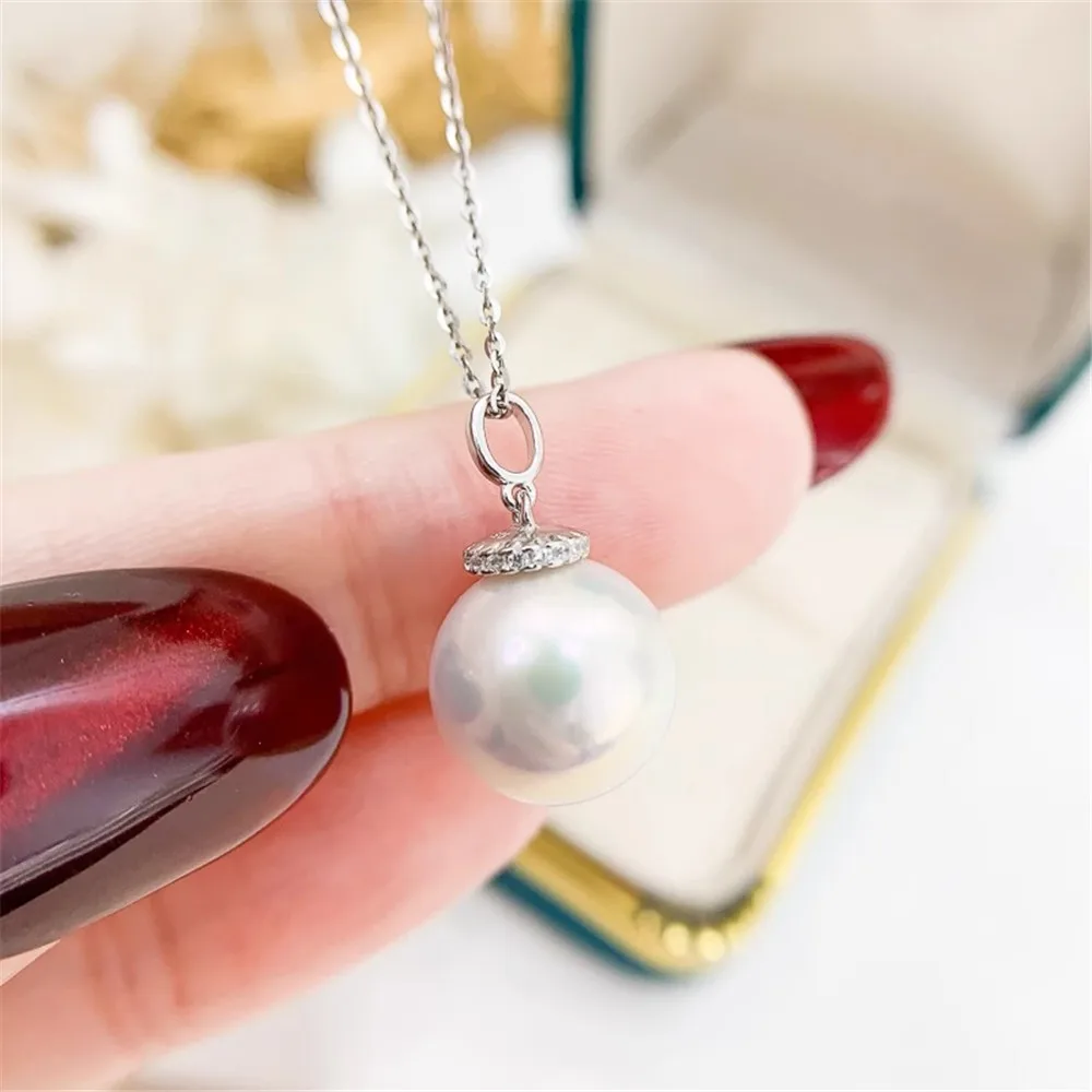 

DIY Pearl Accessories S925 Sterling Silver Pendant with Empty Support Gold Silver Necklace Pendant Fit 9-13mm Circle D134