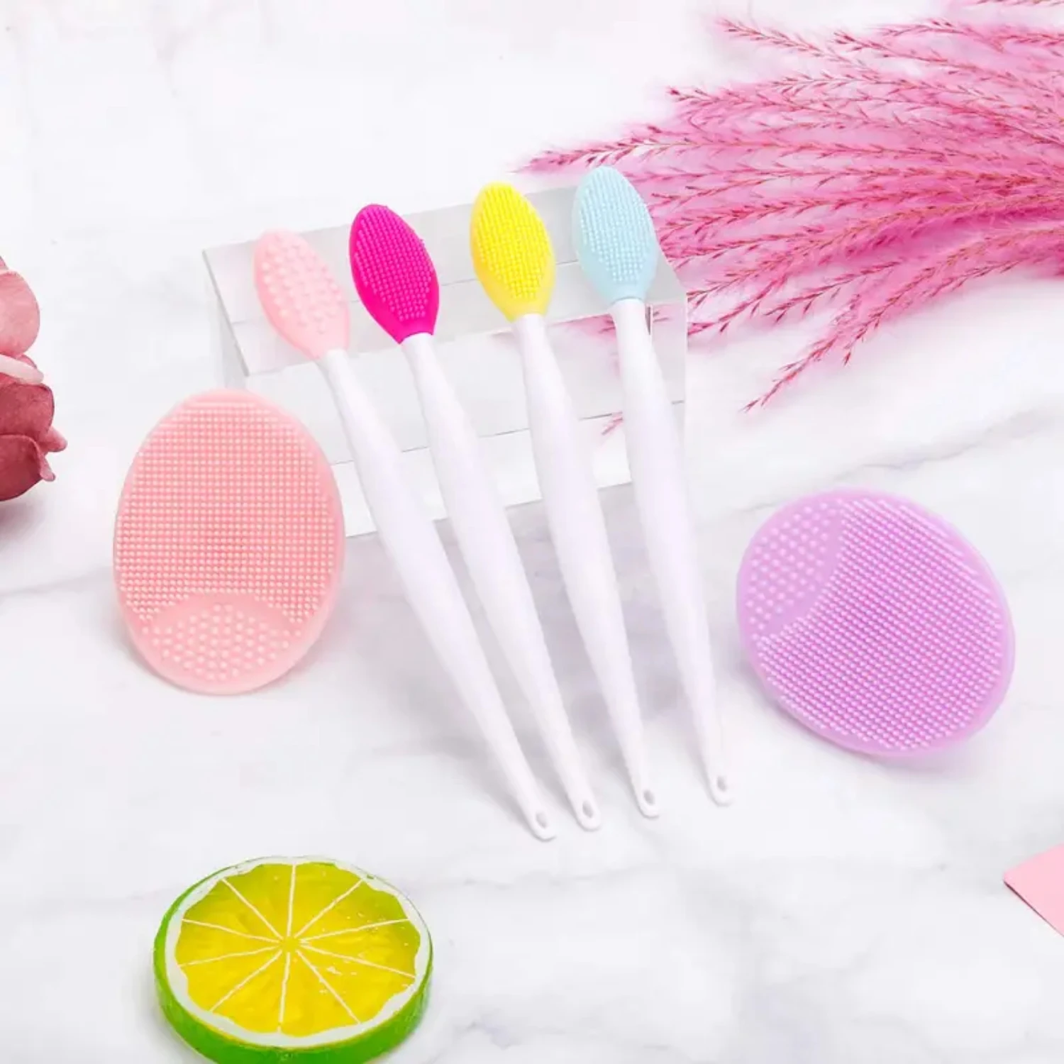 Double Sided Silicone Lip Exfoliating Brushes Set of 5 for Smoother, Fuller Looking Lips Random Color 1 In 2 pcs. Foot scrubber