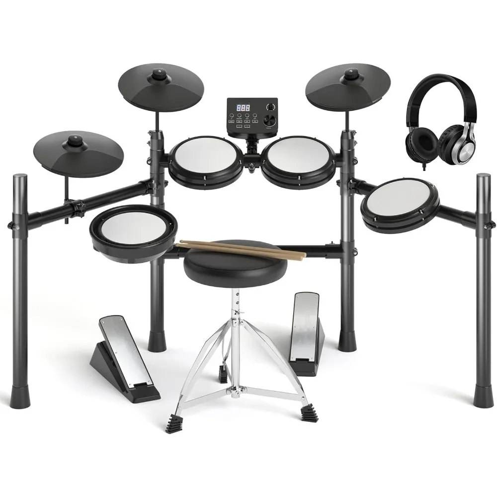 Electronic Drum with Quiet Mesh Cushion, Beginner Electronic Drum, USB MIDI, Throne,headphones, Wand, Multi-mode Electronic Drum