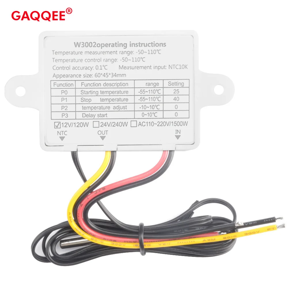 W3002 Temperature Controller 220V 110V 24V 12V 10A Digital LED Thermostat Control Switch Thermoregulator Sensor Meter With Probe