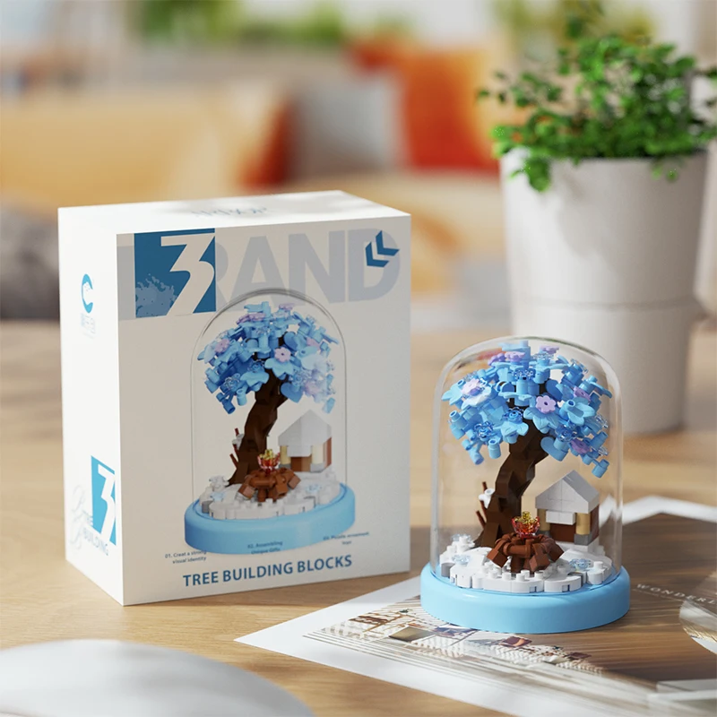 Mini Four season Tree House Building Block with Display Box Model Micro Building Block Blossom Brick Toy for Desk Decor Gift