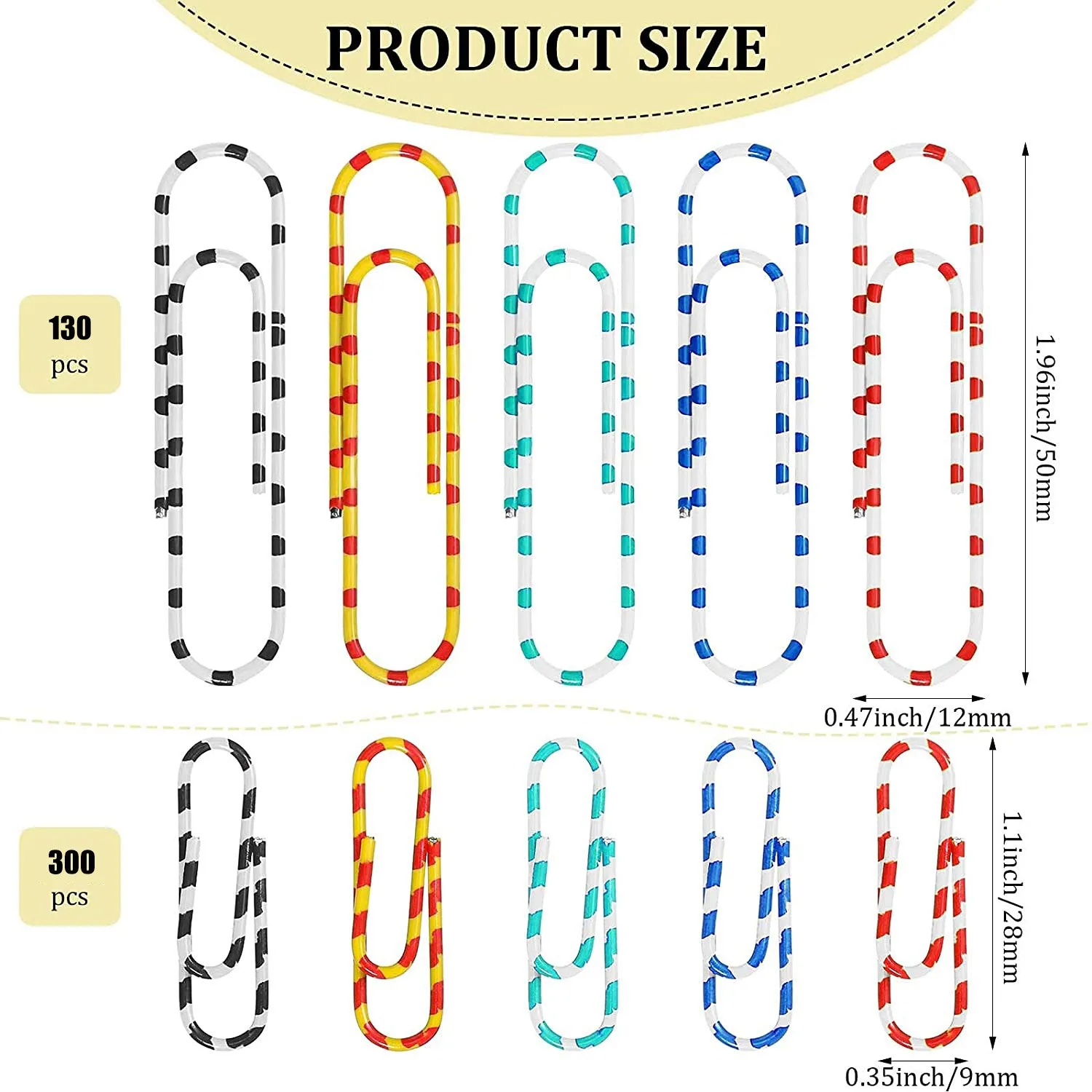 Trombones de couleur rayée pour l'organisation de documents, trombones pour la maison, l'école et le bureau, 430 pièces