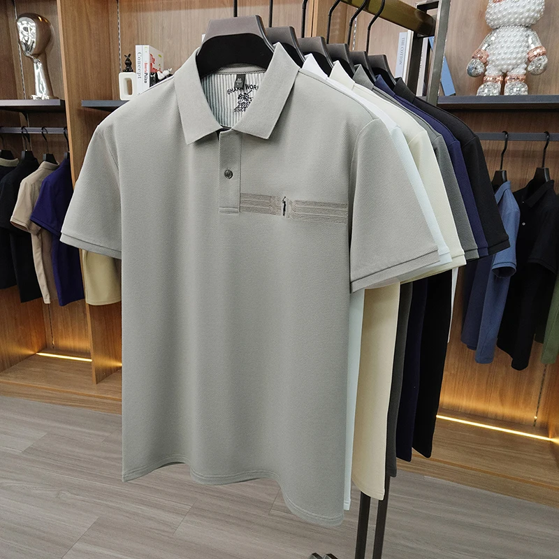 High-End-Marke Stickerei Kurzarm POLO Shirt Männer Flip Golf-Tops Sommer Komfort Seide Baumwolle Mode Business Leisure Paul T-Shirt – Detail 2