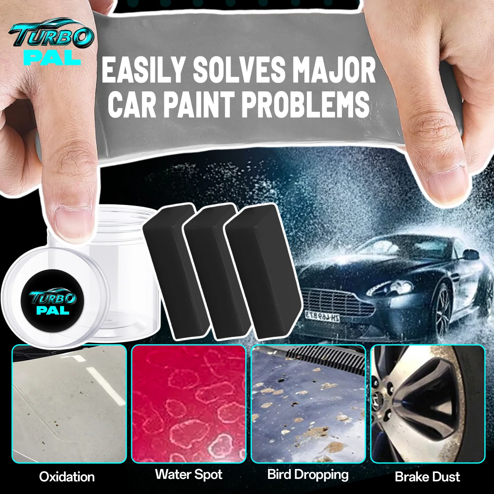 TURBOPAL 3pcs Heavy Cut Pro-Grade Clay Bar, Heavy Duty Industrial Fallout & Cured Tree Sap Remover, Pre-Restoration Paint Prep