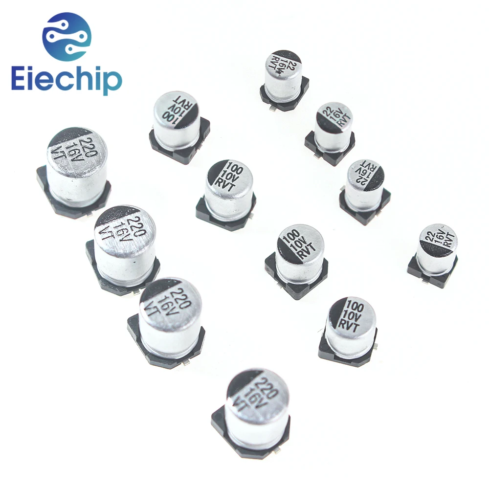 130PCS SMD Aluminum Electrolytic Capacitor Kit 13 Values 1UF-220UF Set of capacitors Assorted Pack 16V 25V 50V 4.7UF 10UF 22UF