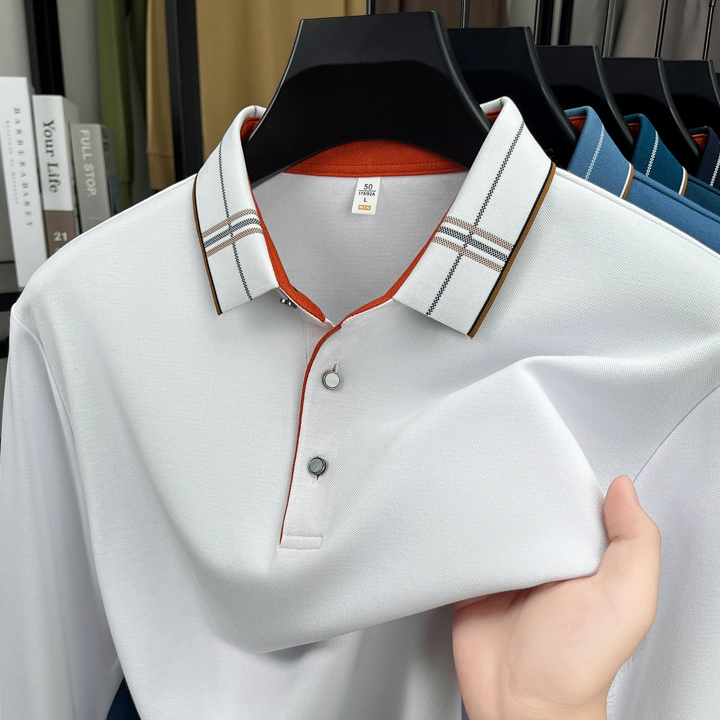 

Light luxury men's long sleeve polo shirt fashion casual skin friendly comfort spring autumn trend personalized lapel T-shirt