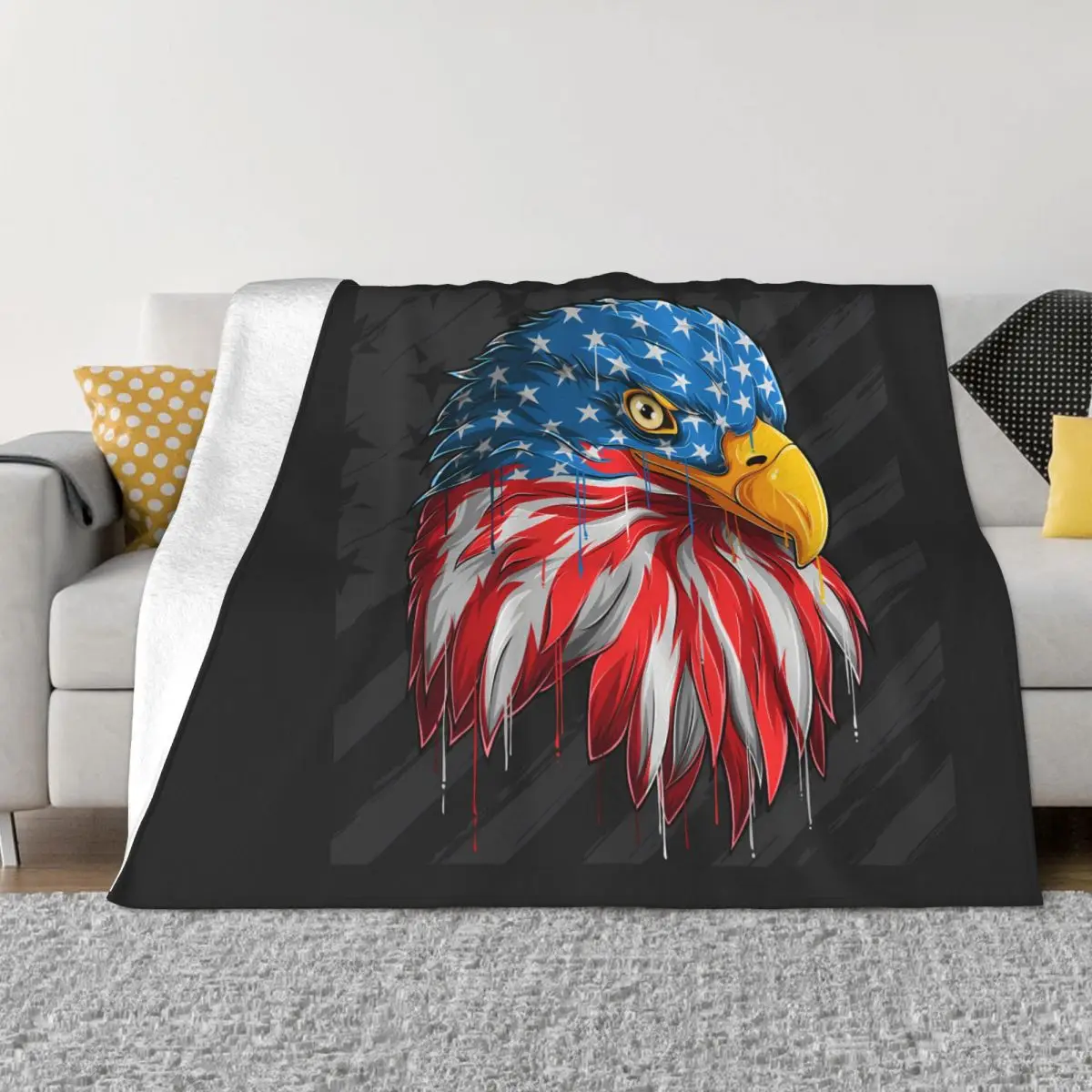 

USA Eagle Blanket Flannel Decoration Head Portable Home Bedspread