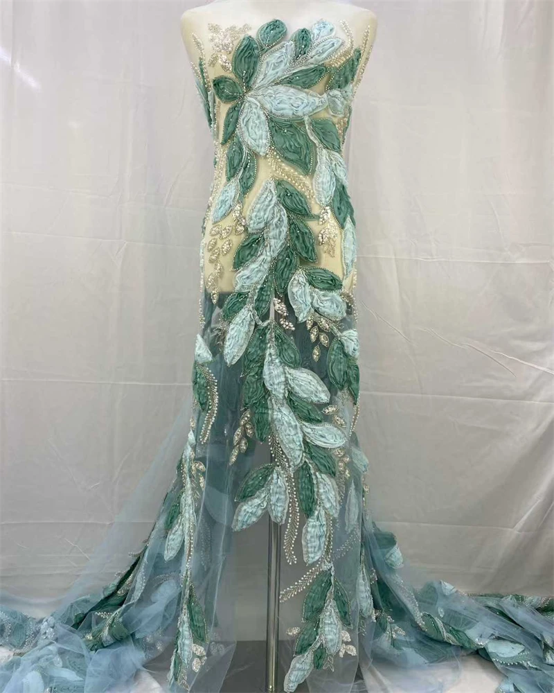 패션 우아한 프랑스어 3D 꽃 자수 메쉬 구슬 레이스 원단 웨딩 드레스에 대한 아프리카 나이지리아 스팽글 원단