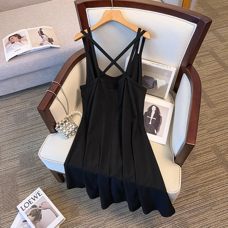 170Kg Plus Size Women\'s Bust 160-170 Summer Autumn Suspender Underlay Tank Dress Black Khaki 5XL 6XL 7XL 8XL 9XL 10XL