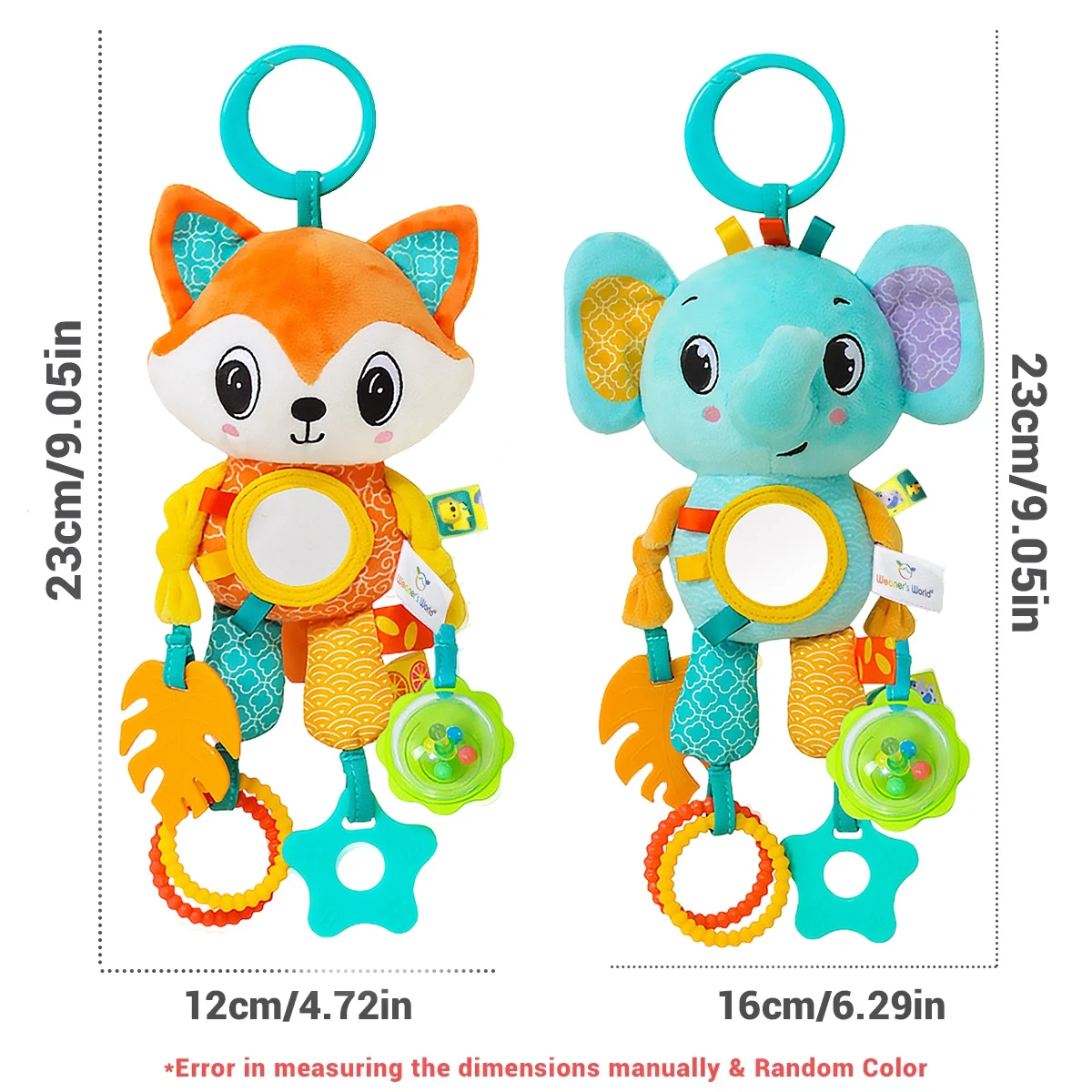 Soft Sensory Hanging Toy for Babies - Plush Animals with Rattle & Teether 6