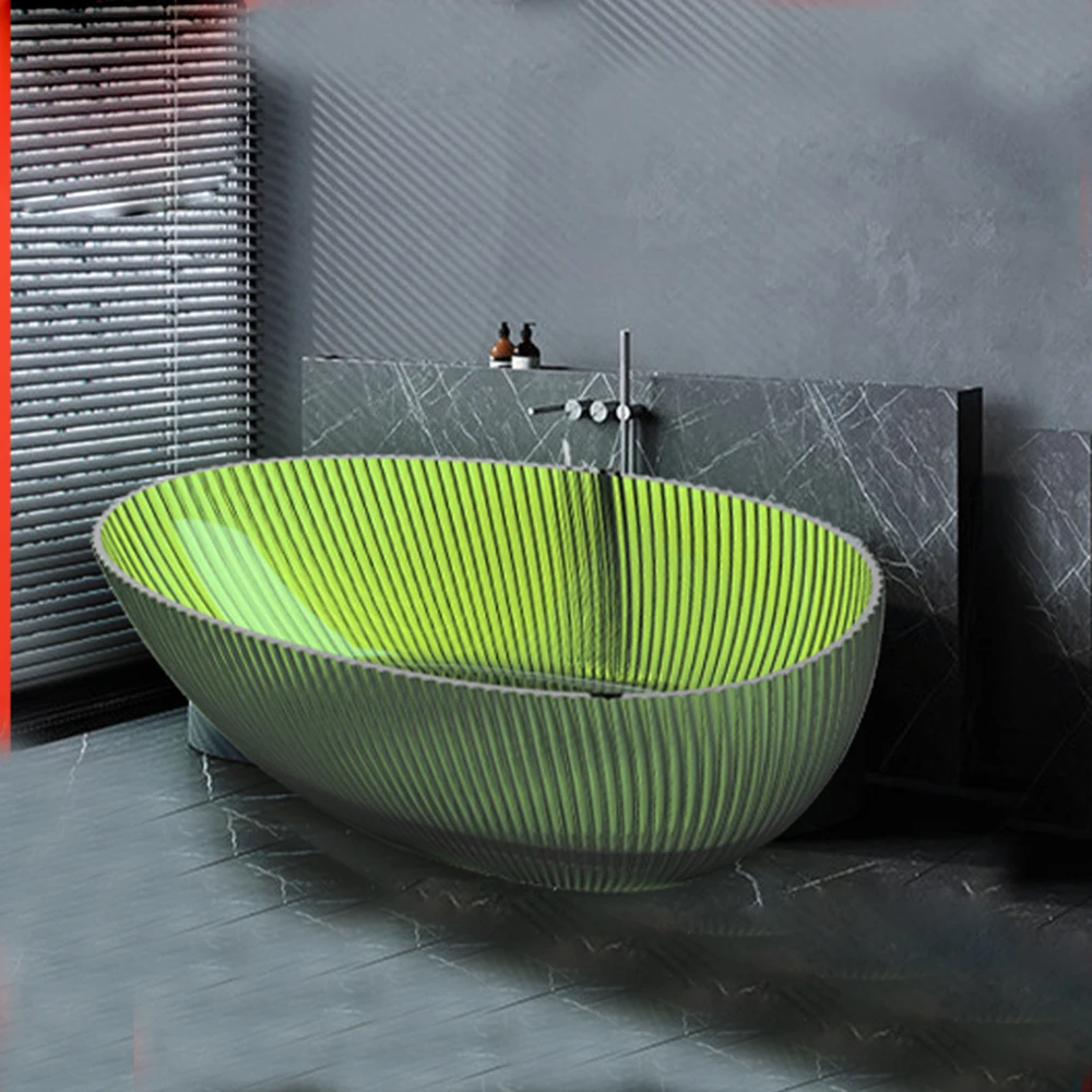 

1700x850x580mm Oval Resin Colourful Transparent Tub Freestanding Floor Mounted Bathtub BV1071