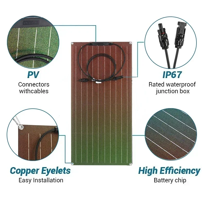 Flexible Solar Panel Kit 300W PV Module 600W+12V/24V Controller Solar Cable Cell for Home Outdoor Car Boat Battery Camping Trip