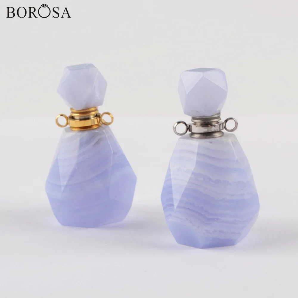 BOROSA Unique Natural Onyx Agates Perfume Pendant Connector Essential Oil Bottle Necklace Golden Chain For Women Jewelry Gifts