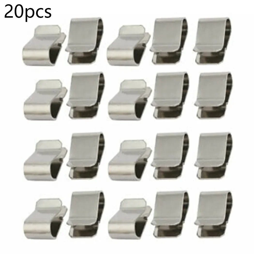 20pcs Stainless Steel Cable Clip Silver Tone Solar Photovoltaic Parts Accessories Cable Clip Wires Clamp