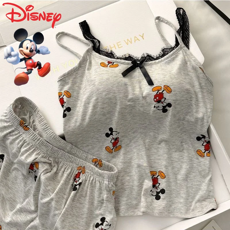 

Mickey Girls New Sweet Cute Creative Creative Cartoon Pattern With Chest Pad Suspenders Pajamas Disney Wearable Loungewear Set